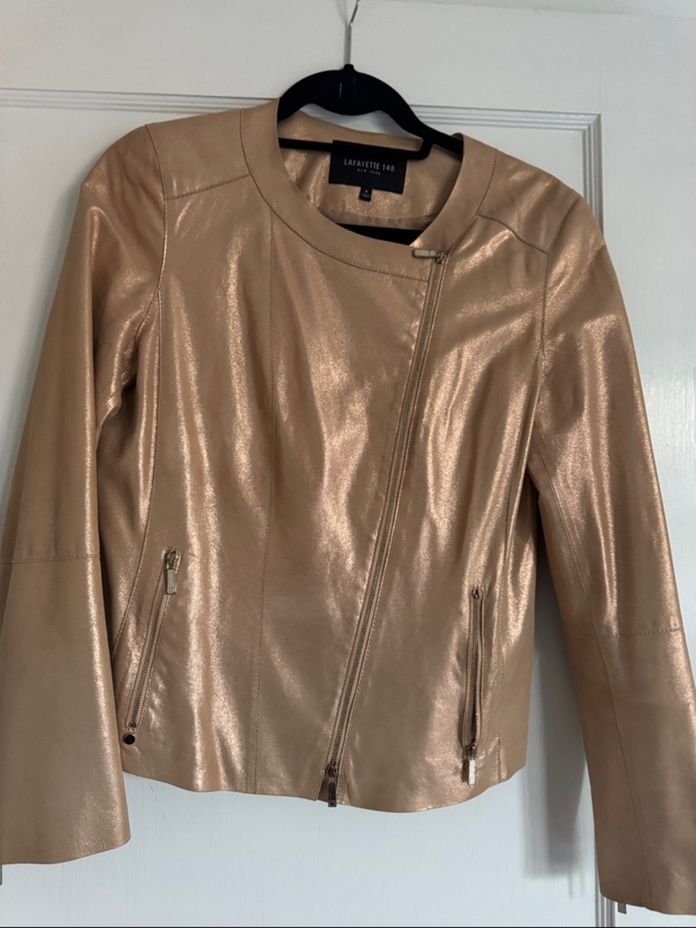 Lafayette 148 New York Rose Gold Metallic Lambskin Leather Jacket